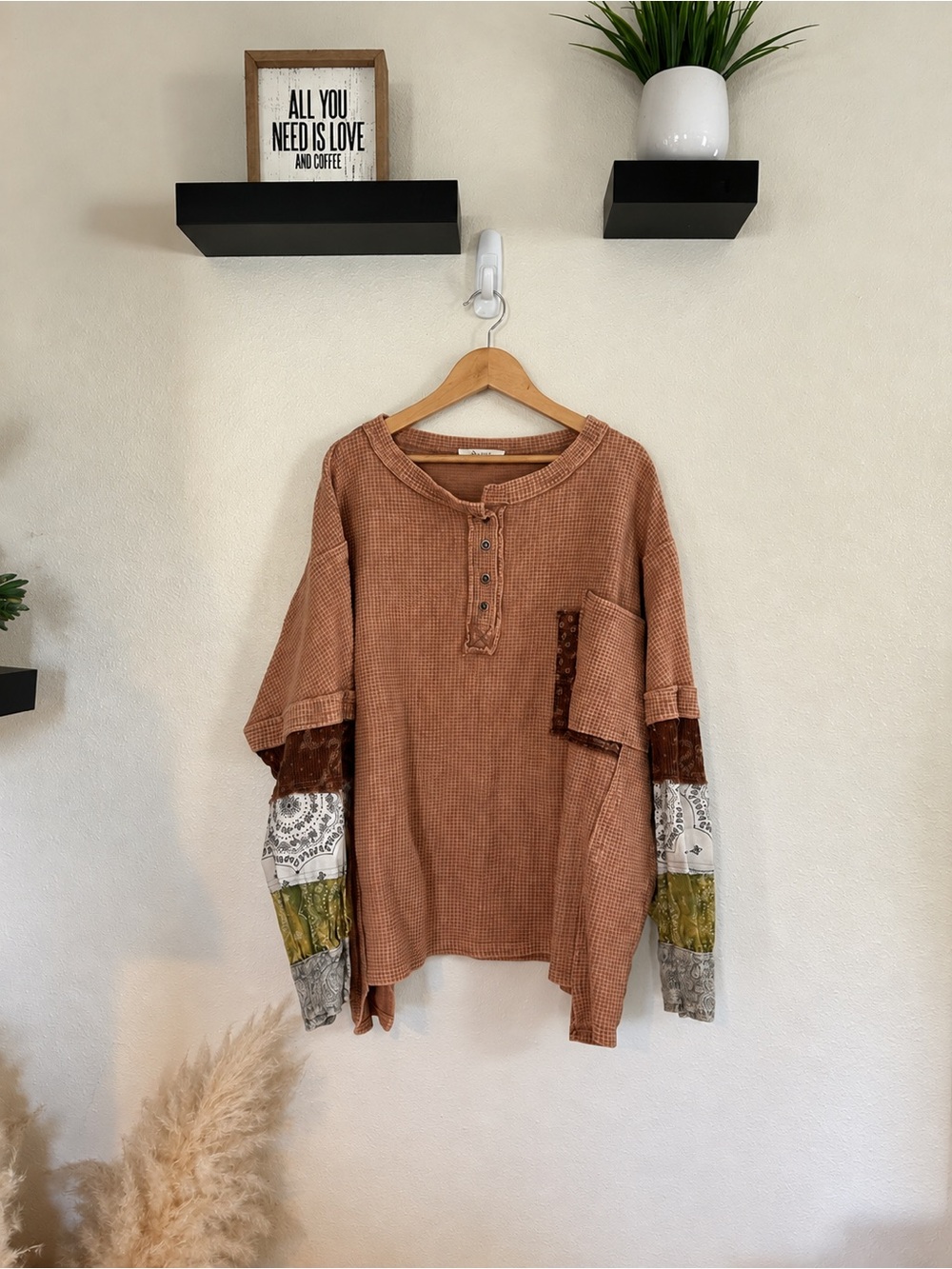 Oli & Hali Bandana Patchwork Waffle Knit Oversized Top M/L